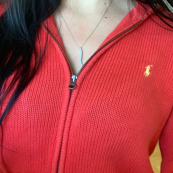 Ralph Lauren Sweaters - ⭐️Ralph Lauren coral cotton knit zip up hooded sweater